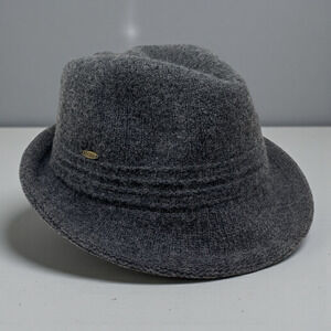 Adora Dark Gray 100% Wool Fedora Hat Soft Knit Woven O/S Gangster Trilby Cuban